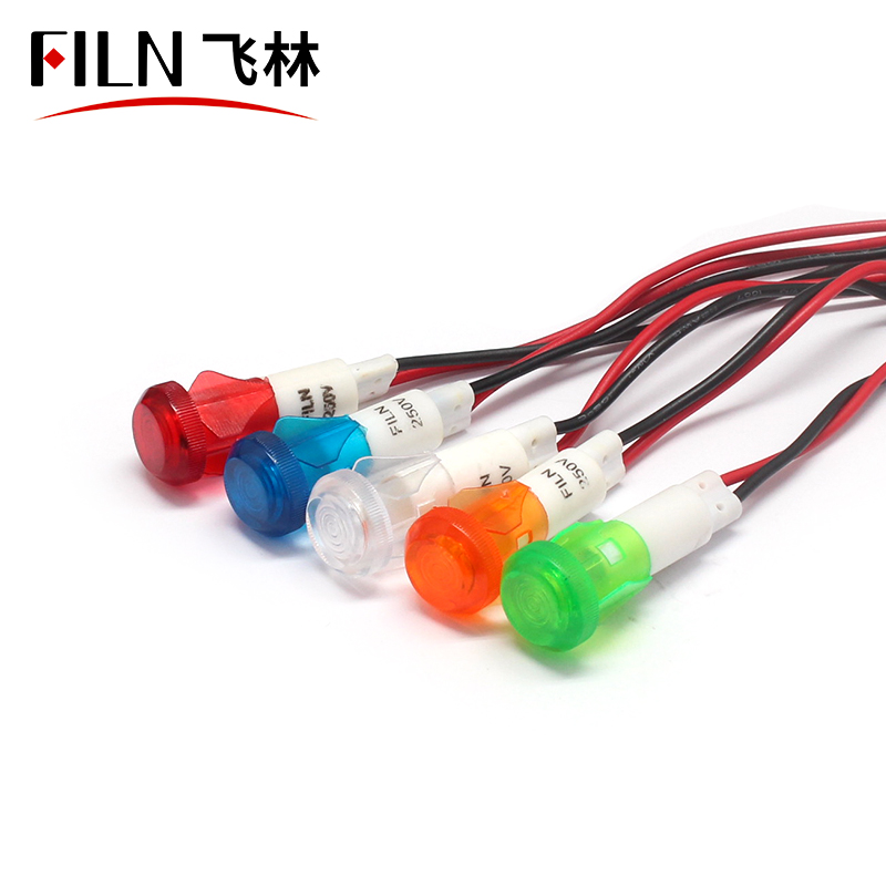 FILN 10mm Signal Lamp light with wire neon bulb 12v 24v pilot light 220v industrial indicator light red yellow