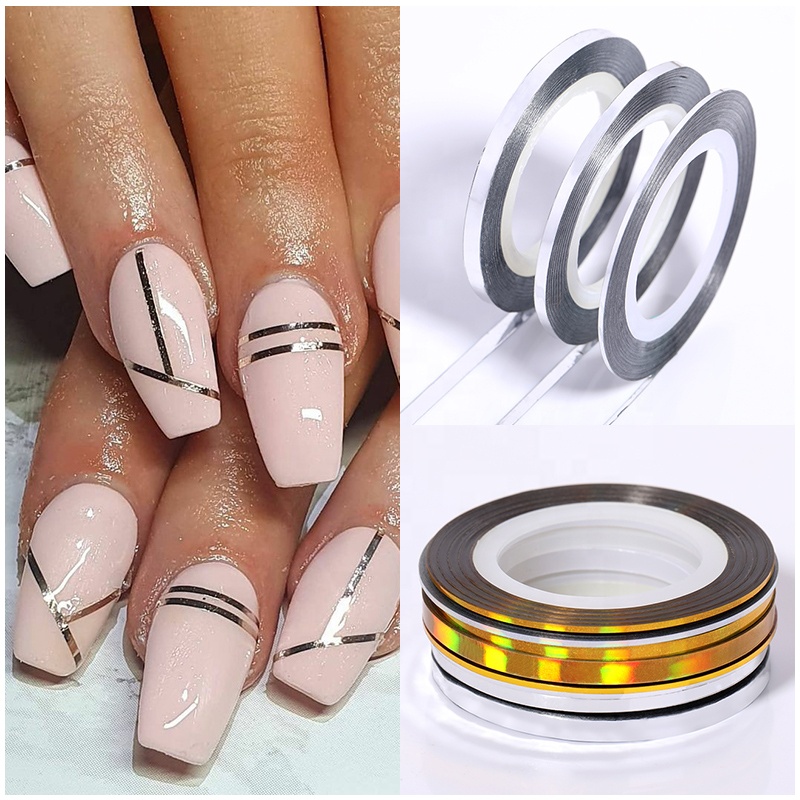 0,5 мм цвета: золотистый, серебристый полоски ленты линия Nail Art наклейки для ногтей, которые переводятся на ногти, с помощью проволоки Фольга Клейкая наклейка
