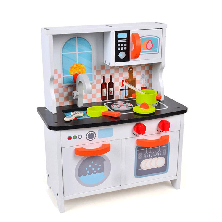 Hot sale wooden Large kids play house kitchen set simulation refrigerator kitchen kit