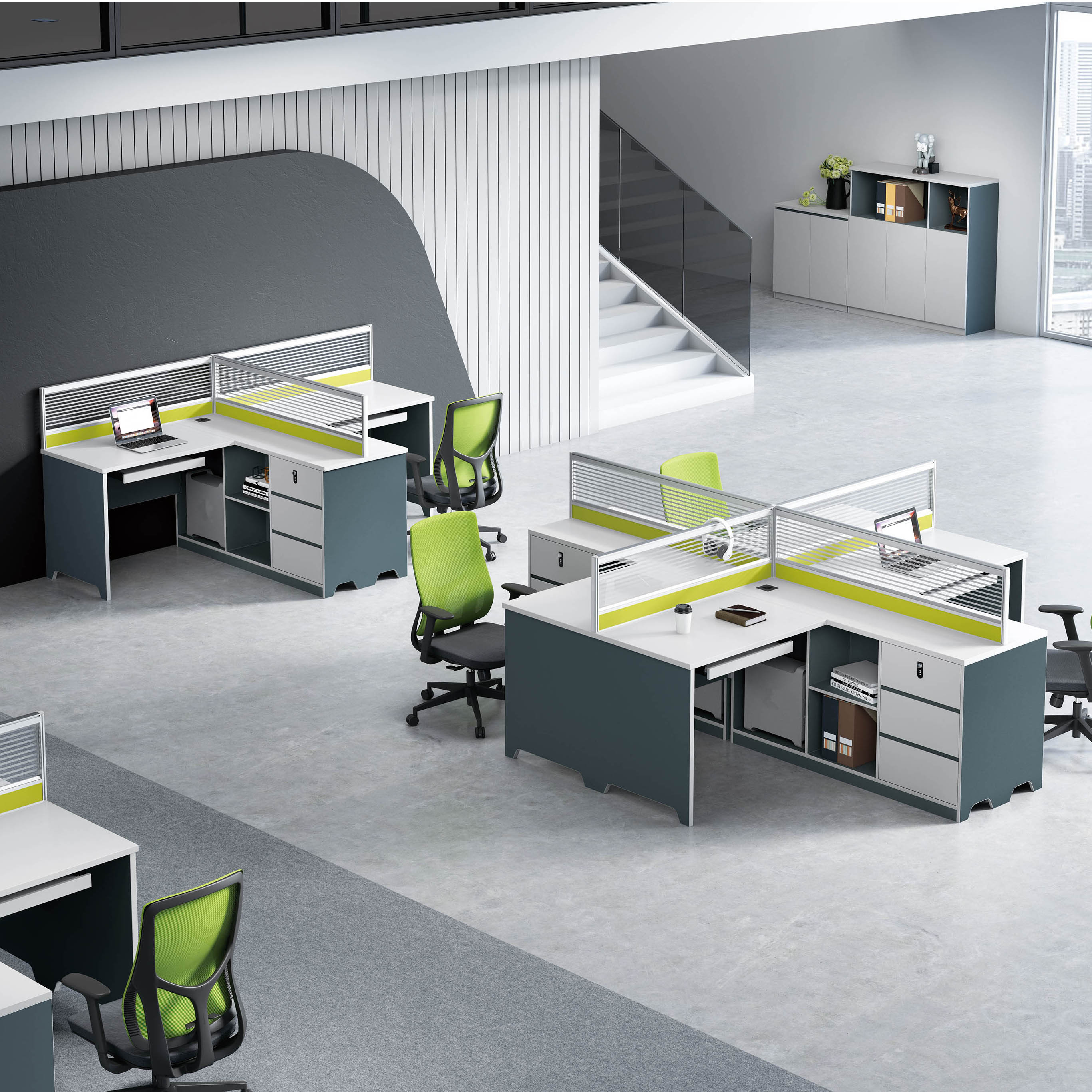 White and blue cubicle desk office modular workstation desk combination desk and table