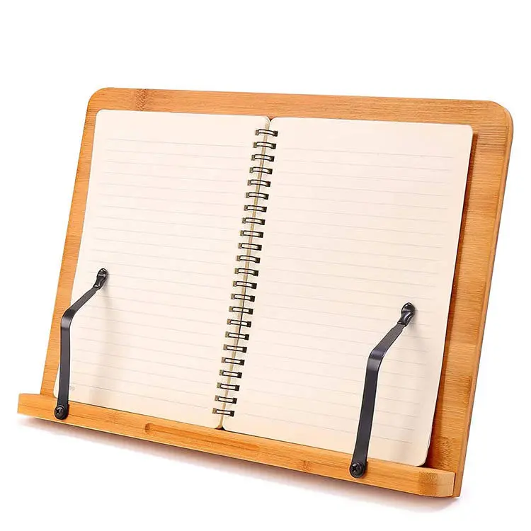 Bamboo Portable Book Stand Adjustable Holder Cookbook Reading Desk Study Lightweight Stand
