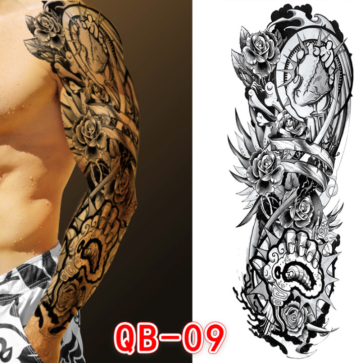 Women men full arm tattoo sticker art decal black waterproof fake tatoo Flower Arm Tatoo