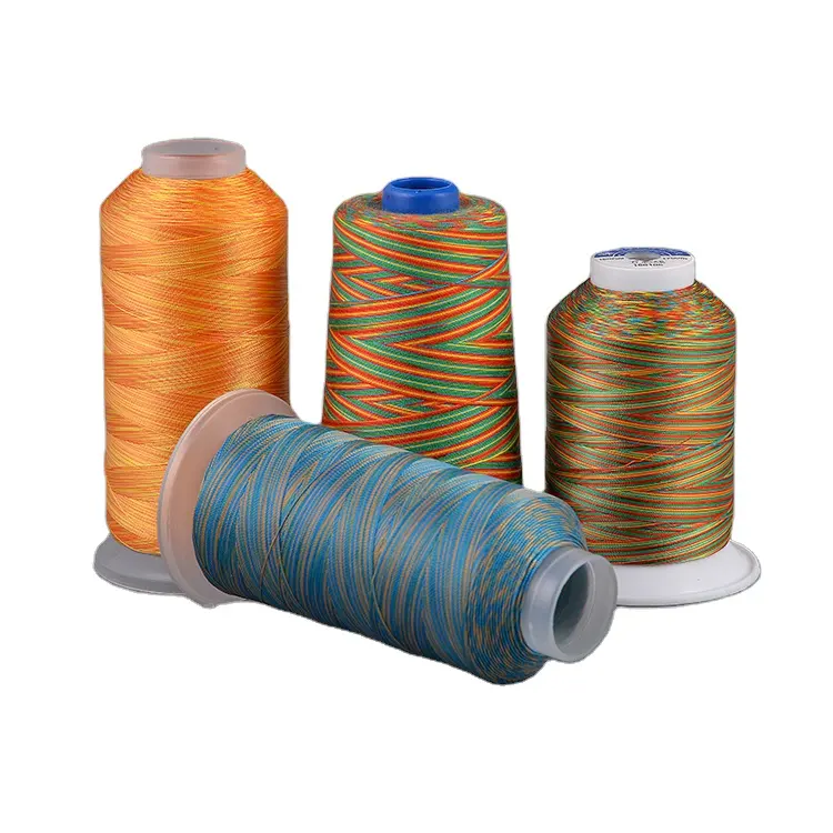 Высокопрочная нить для украшения радужной вышивки tex 70, многоцветная швейная нить