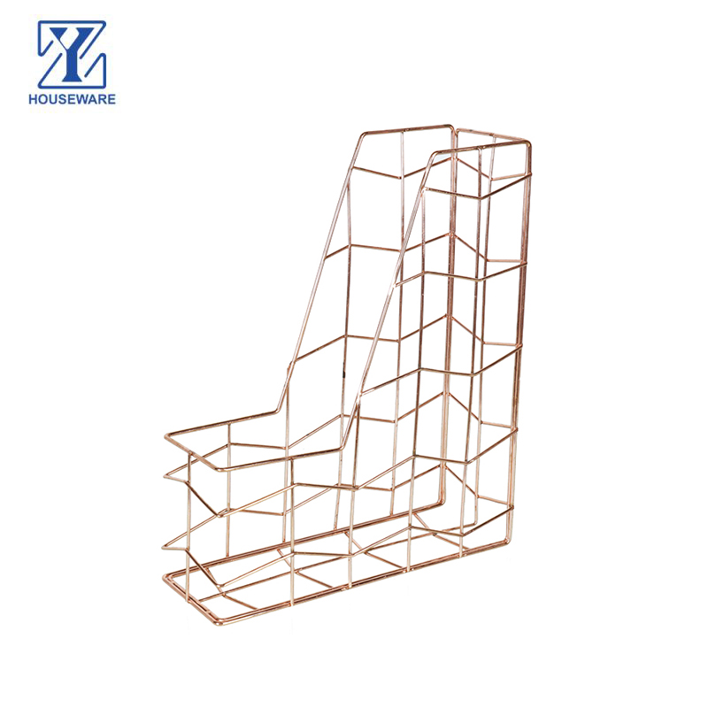 Wholesale Sturdy Rose Gold A4 Size Wire Metal Desk Organizer File Folder Magazine Holder For Home Office Storage Organization