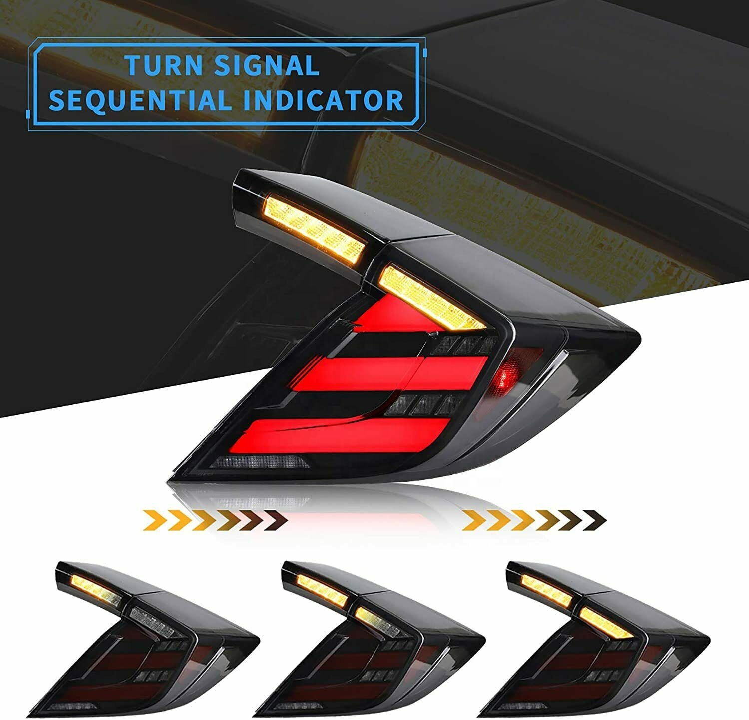 HCmotion Factory wholesales V1 Animation DRL FK7 FK8 Rear Back Lights Assembly LED 2016-2020 Hatchback Tail Lam For Honda Civic