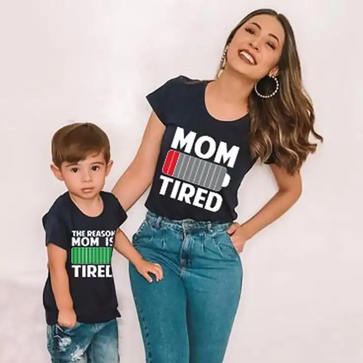 Family Mother And Son Matching Clothes Parent Child Outfit Women Boys Print Tops T-Shirt Pattern Printing Set Kids Bodysuit