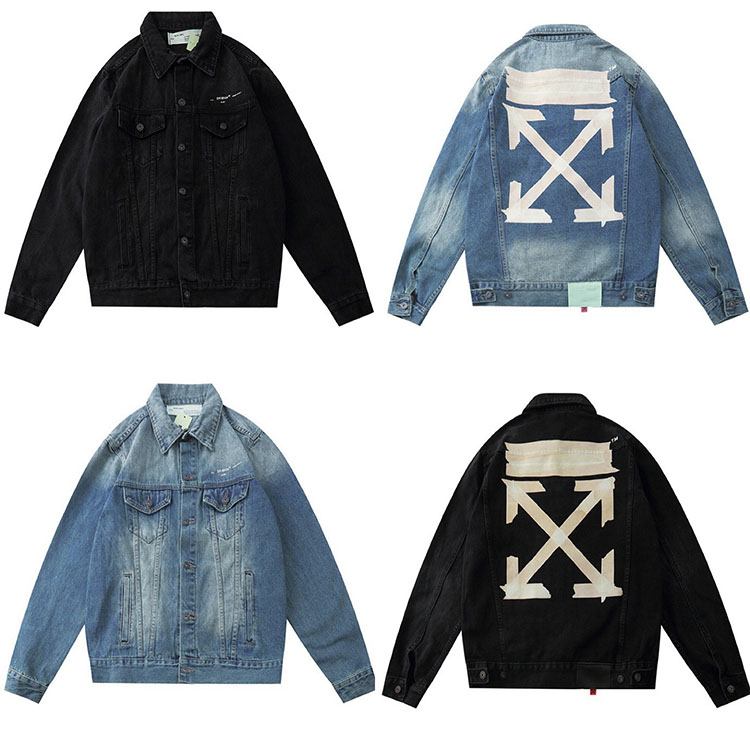 Offs whites New Fashion Long Sleeve Print Denim Fabric Jacket Streetwear for Men and Women
