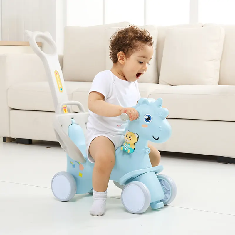 Updated Animal Cute Plastic Four Wheel Toddlers Baby Small Kids Rocking Horse