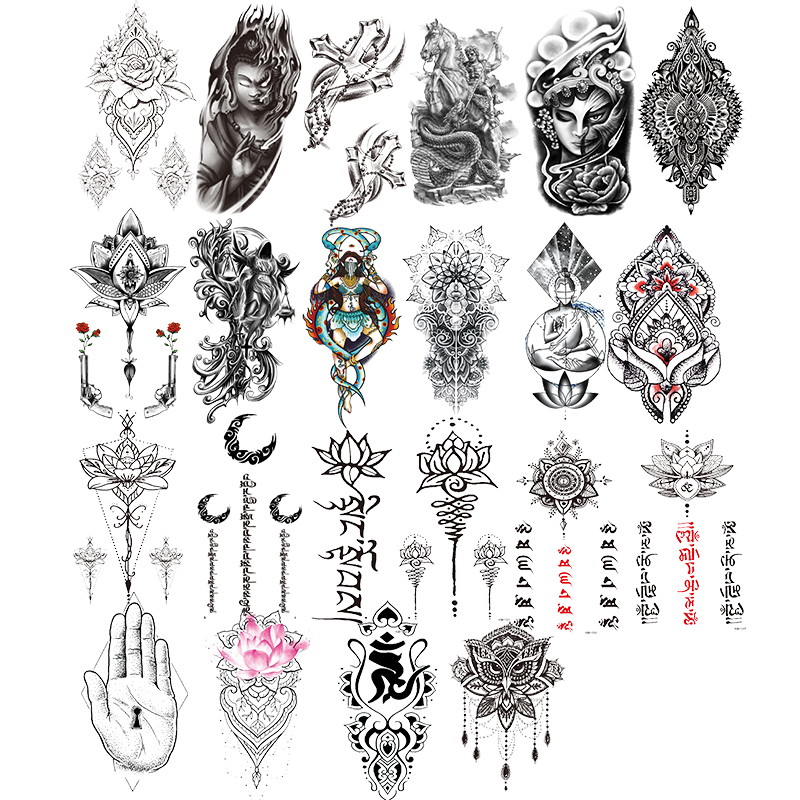 Customized Western and Eastern Tribal Stencils Temporary Tattoo Sticker Waterproof Buddha Bindi Henna Tattoo Body Art