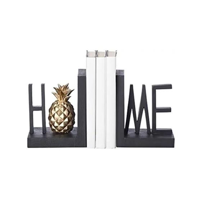 Главная ананас промышленные матовый черный смолы камень Bookends, набор из 2