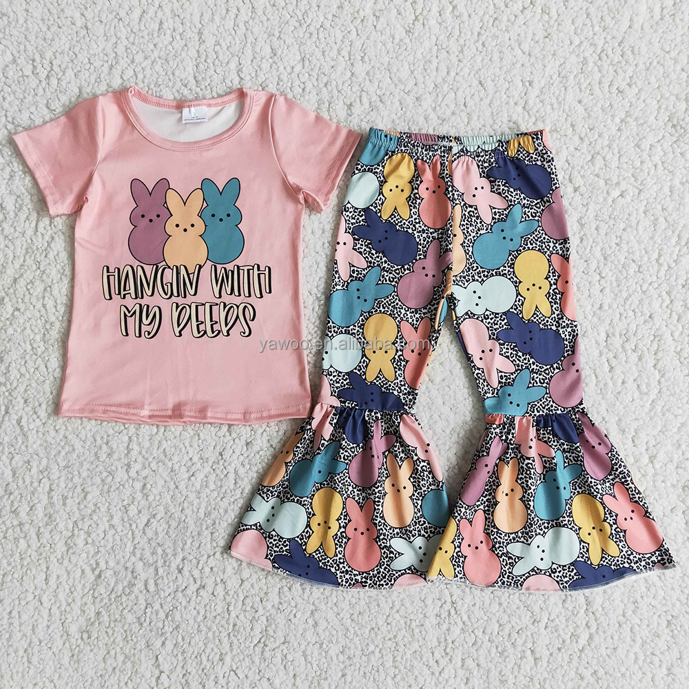 Hot selling RTS no moq spring child cute clothes sets kids toddler bunny clothing baby girls easter outfits