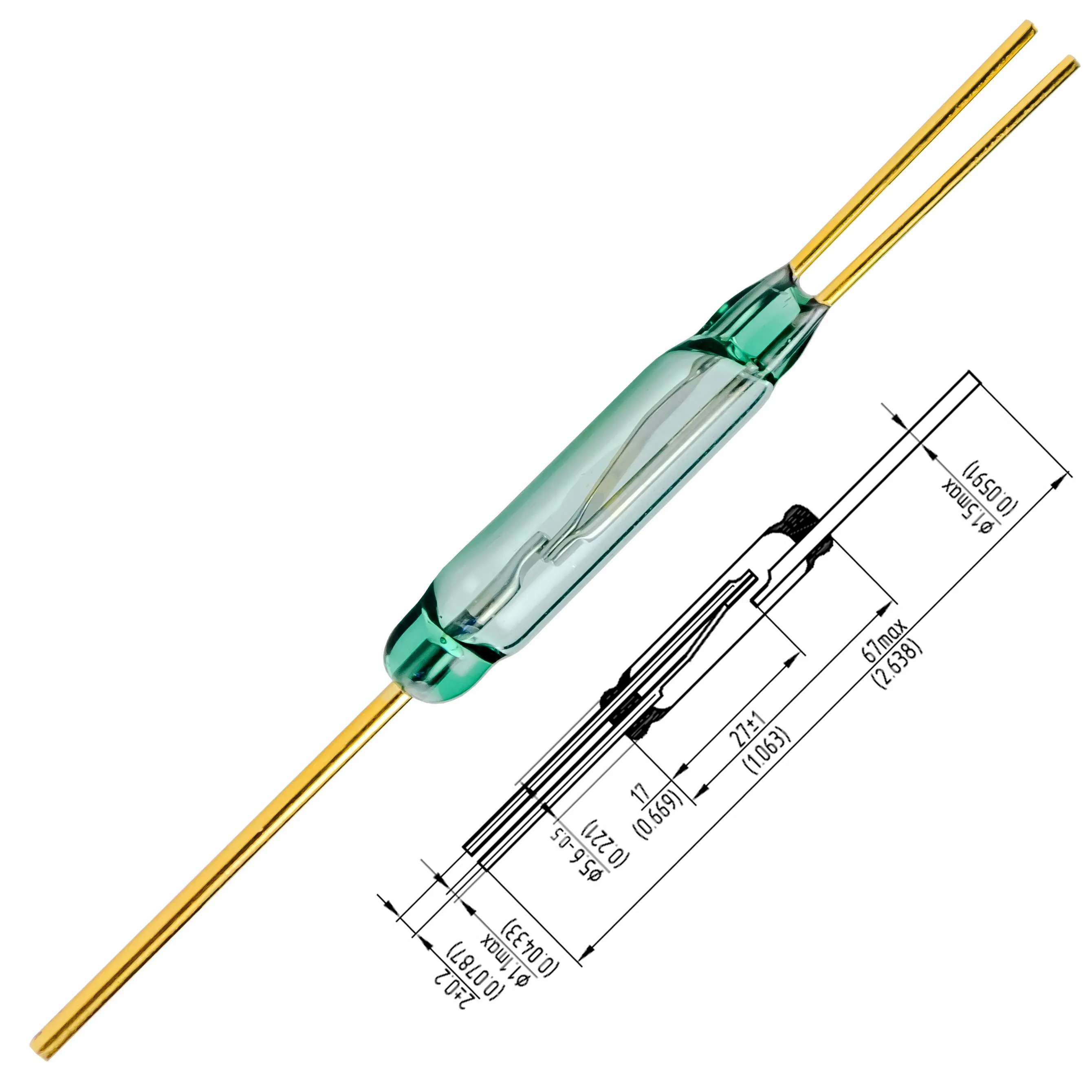28mm Normally open and closed 3 leads MKC27103 glass dry reed switch for security and protection product