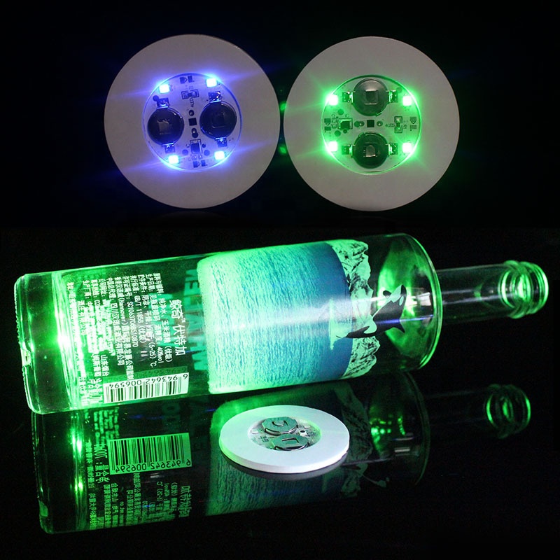 Bar party promotion gifts cup coaster mulicolor thin lamp light customized round led bottle printing logo custom stickers