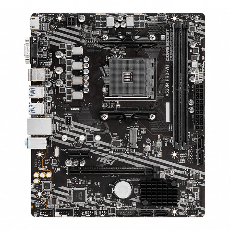 Материнская плата MSI A520M PRO VH ProSeries mATX 3-го поколения AM4 M.2 DDR4 поддерживает процессоры AMD для настольных ПК SATA 6 Гбит/с USB 3,0 Micro ATX