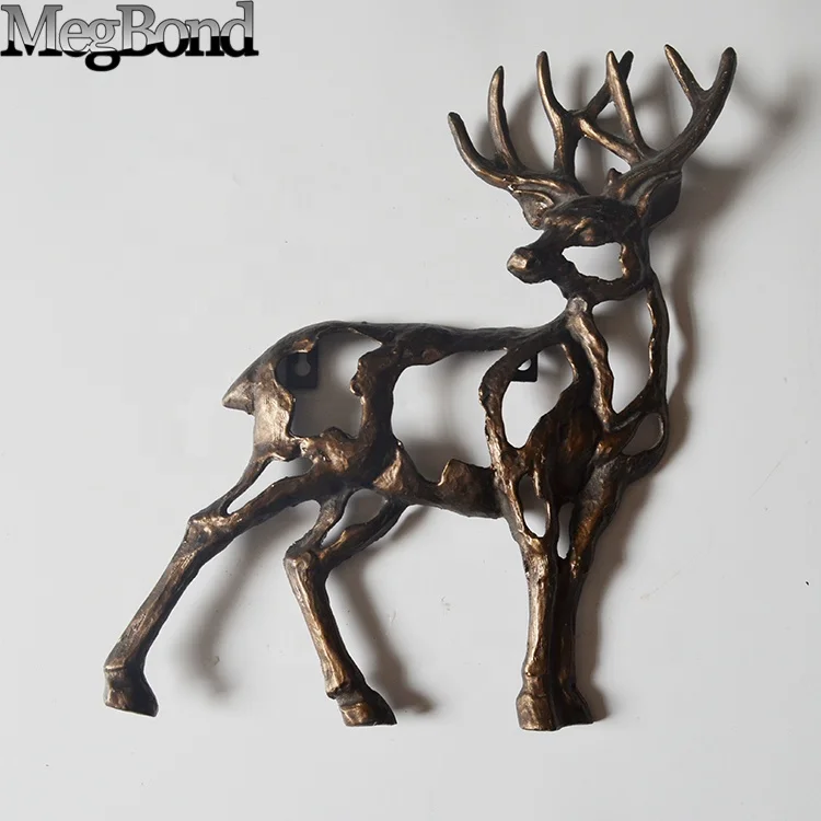 3D bronze deer cast iron material wall hanging decor for garden and home
