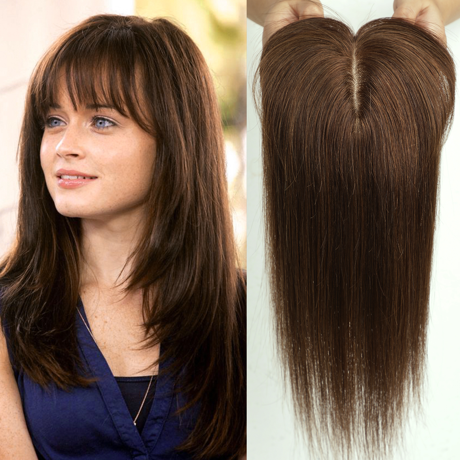 Wholesale Price with Bangs Dark Brown 100% Raw Virgin Human Hair Toppers for Women Daily Party