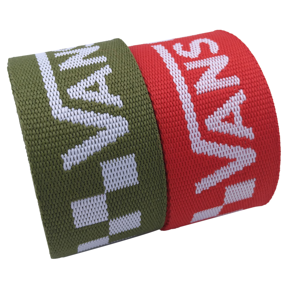 Factory supply free design logo plain jacquard letter textile accessories 30mm polyester webbing for bag strap