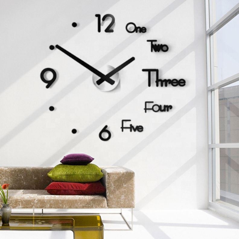 Amazon пользовательский Европейский акриловый большой черный Reloj De Pared Clasico Rohs бесшумный кварцевый механизм 3D DIY настенные часы с иглой