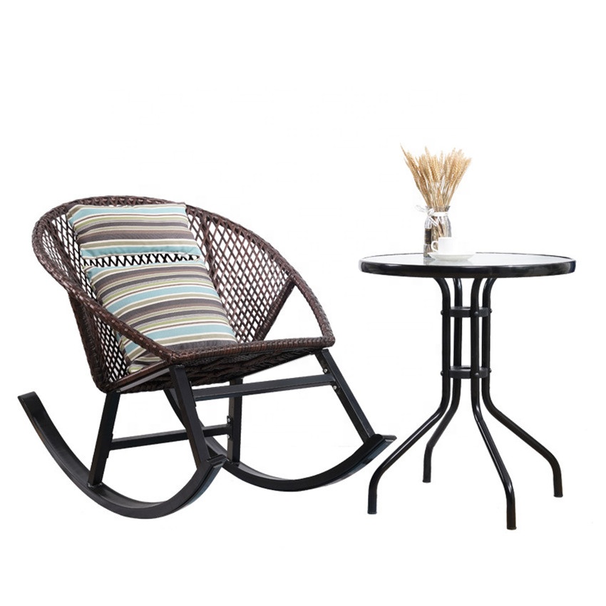 Rattan rocking chair balcony courtyard leisure rocking chair tea table outdoor furniture garden set plastic resin garden chairs