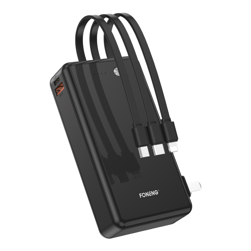 2021 Новый Дизайн Power bank 10000 мАч с 3 встроенными кабелями и портативным зарядным устройством для мобильных телефонов, банки питания для быстрой зарядки