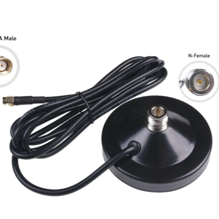 Antenna Magnetic Base; N Female to RP-SMA male - CFD200-Black-2m