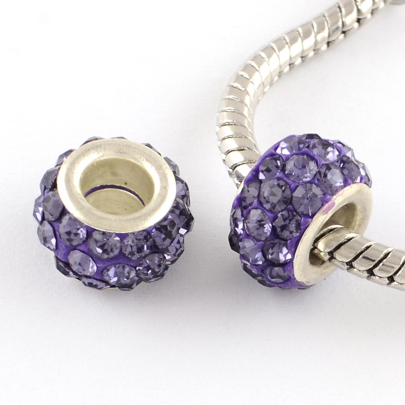 Hobbyworker 100PCS Assorted European Craft Large Hole Rhinestone Polymer Clay Beads for DIY Bracelet Jewelry Making