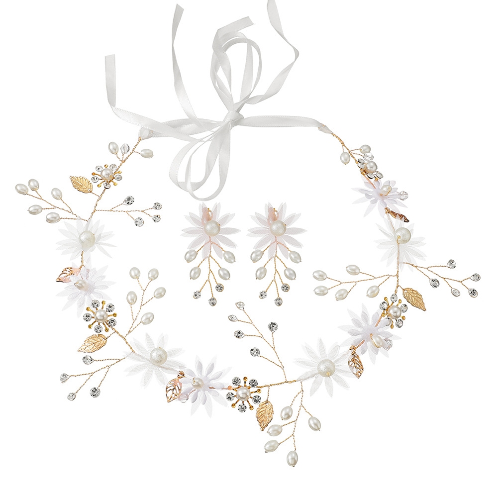 Sandro Flower Design Tiara Hairpin Earrings Set Beach Wedding Hair Bride Head Accessories