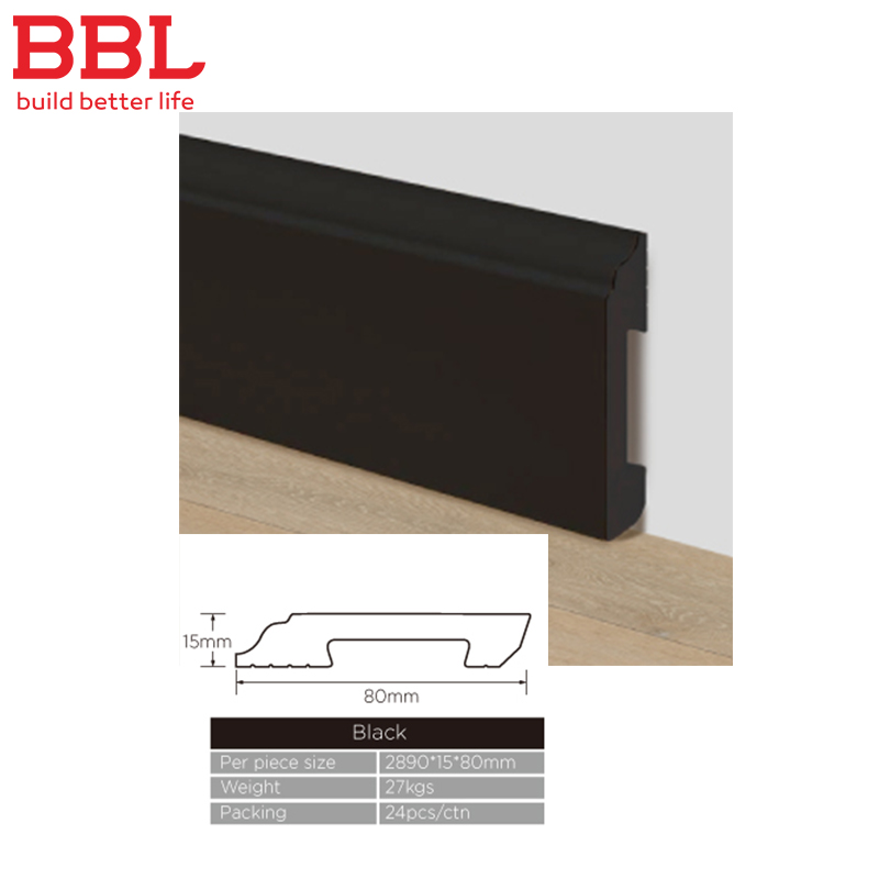 Черное напольное покрытие BBL spc, настенное основание 2890*15*80 мм, плинтус из ПВХ