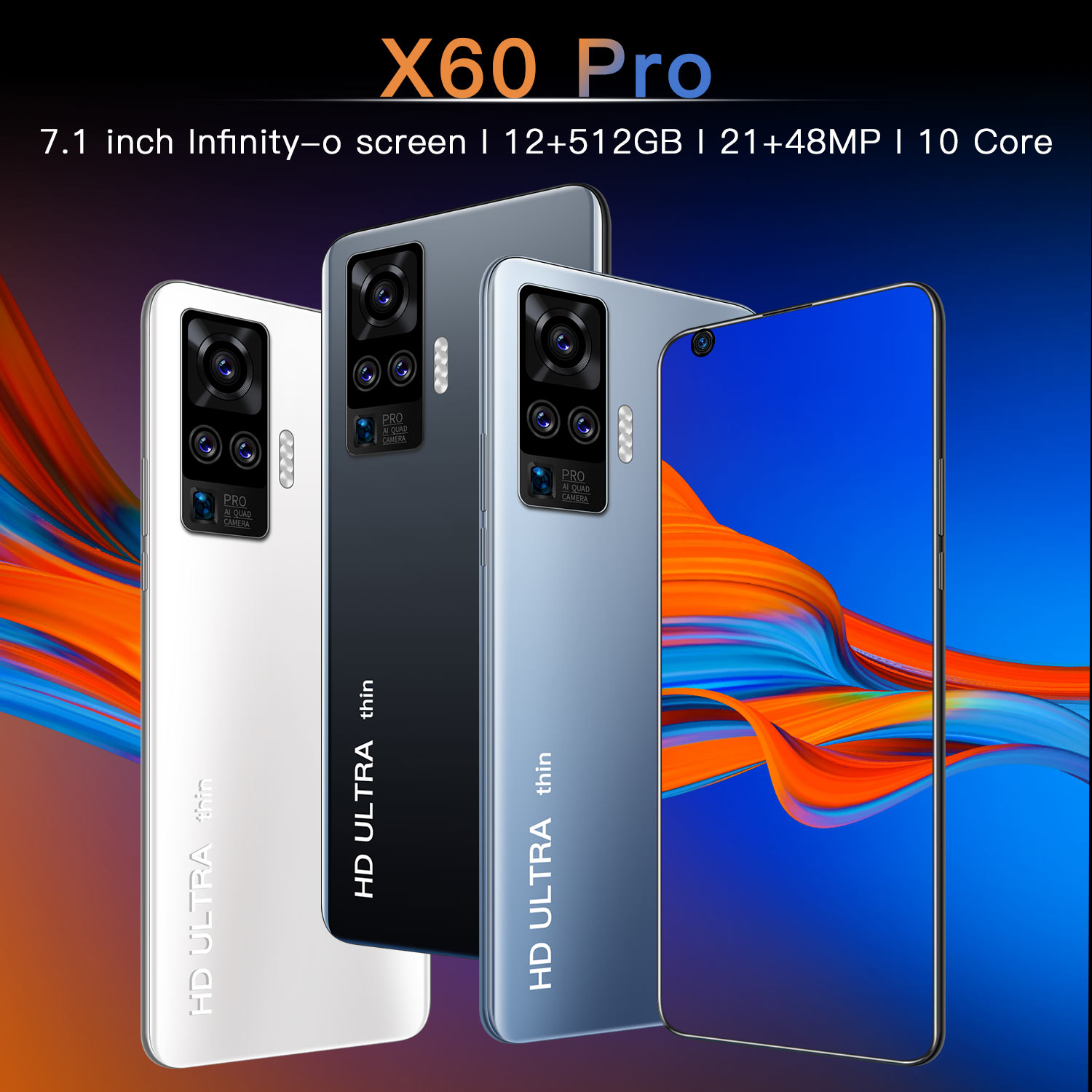 2021 Новая мода X60 Pro 7,2 дюймов MTK6799 Android10.0 смартфонов 12GB + 512GB 5G мобильные телефоны 5600 мАч Power Bank мобильный телефон
