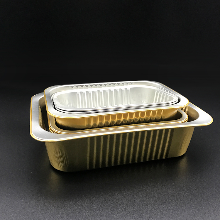 High end detail production gold microwavable aluminum foil container with lid