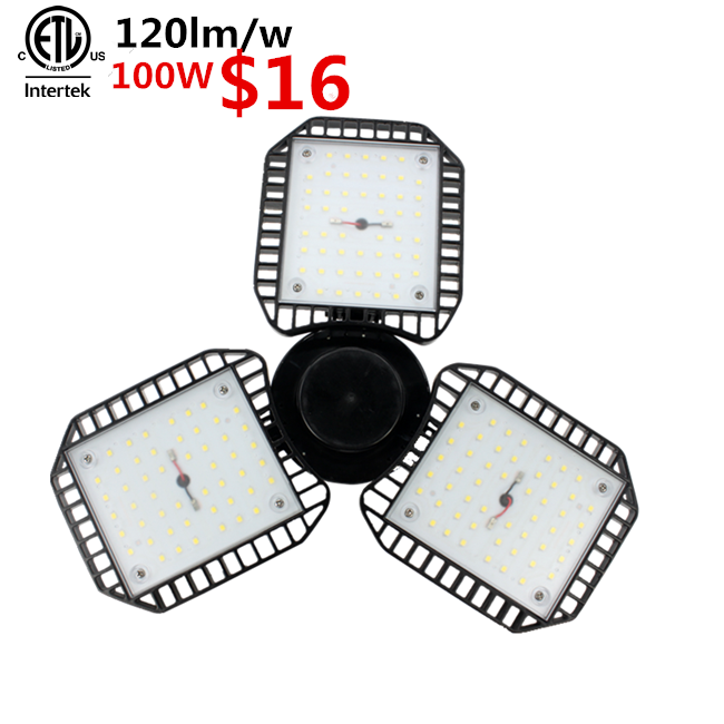 Factory sale black housing 360 degree adjustable angle 100w deformable led garage light