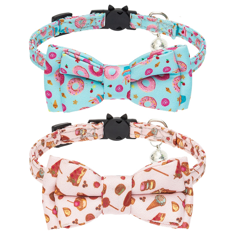 New Style Adjustable Buckle Sweet Dessert Pet Collars Bowtie Cat Collars With Bells