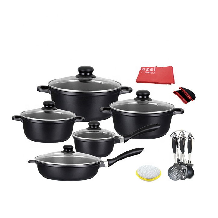 Kitchenware 21 Pcs Nonstick Induction Pots and Pans Aluminum Classic Black Cookware Set with Utensils