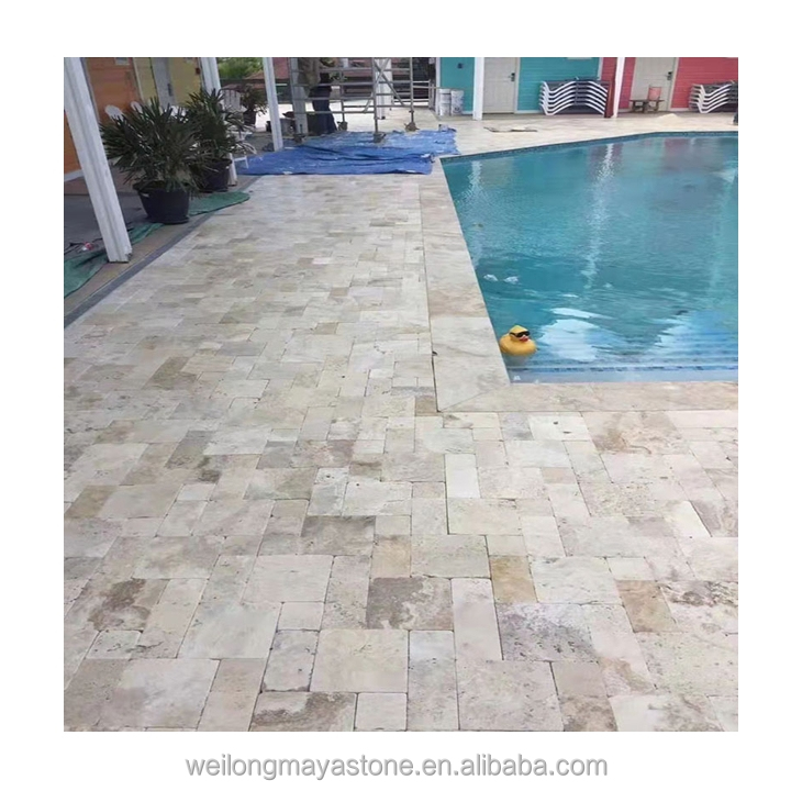 Natural Roman Yellow Lime Stone Cave Tile Rustic Design Indoor Outdoor Use-for Garden Courtyard Homestay Villa Floor Paving