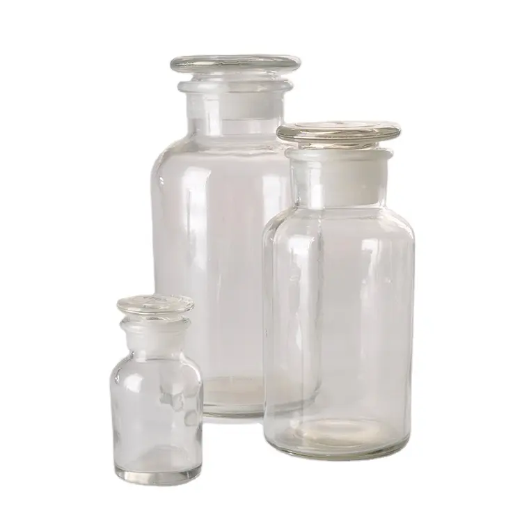 30ml-1000ml clear wide mouth glass reagent bottle with glass lid and cork
