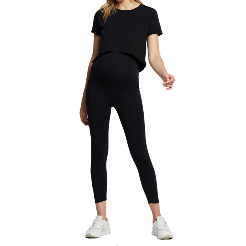 Black Plus Size Maternity Pants Breathable High Waist Leggings Custom Logo T Shirt Two Piece Gym Clothing