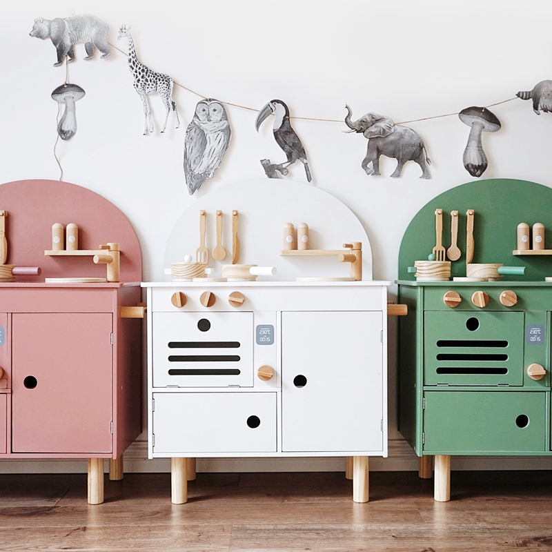 ins style Nordic wooden kitchen toy wooden children's simple big kitchen toy set Play house toys