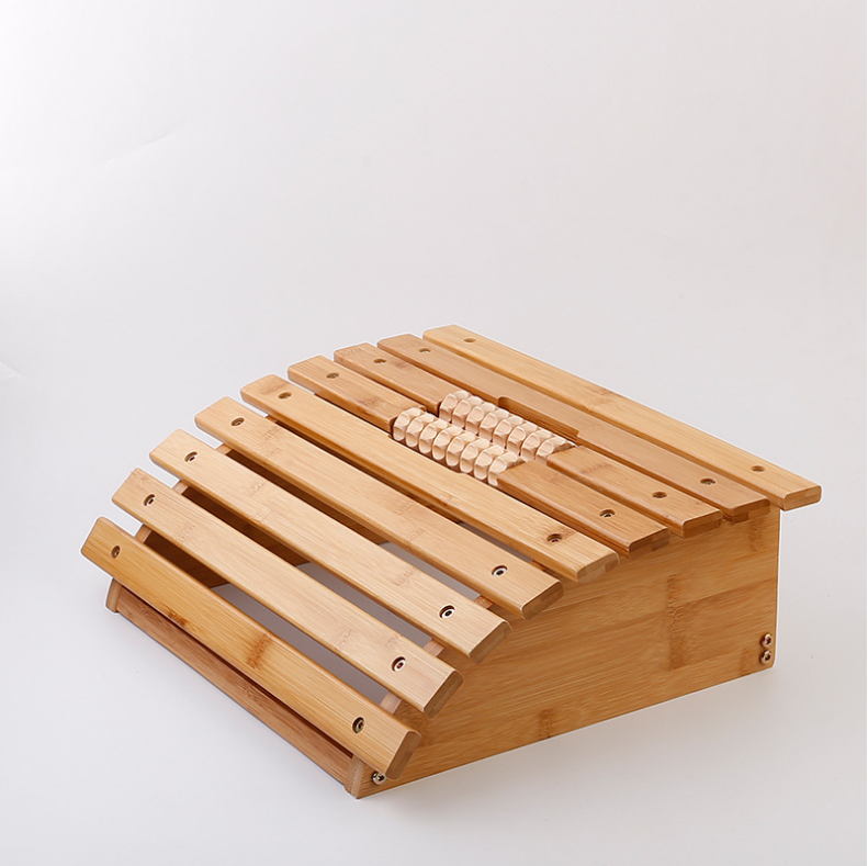 Healthy Ergonomic Foot Rest Ottoman Massage Function Bamboo Office Home Desk Foorrest