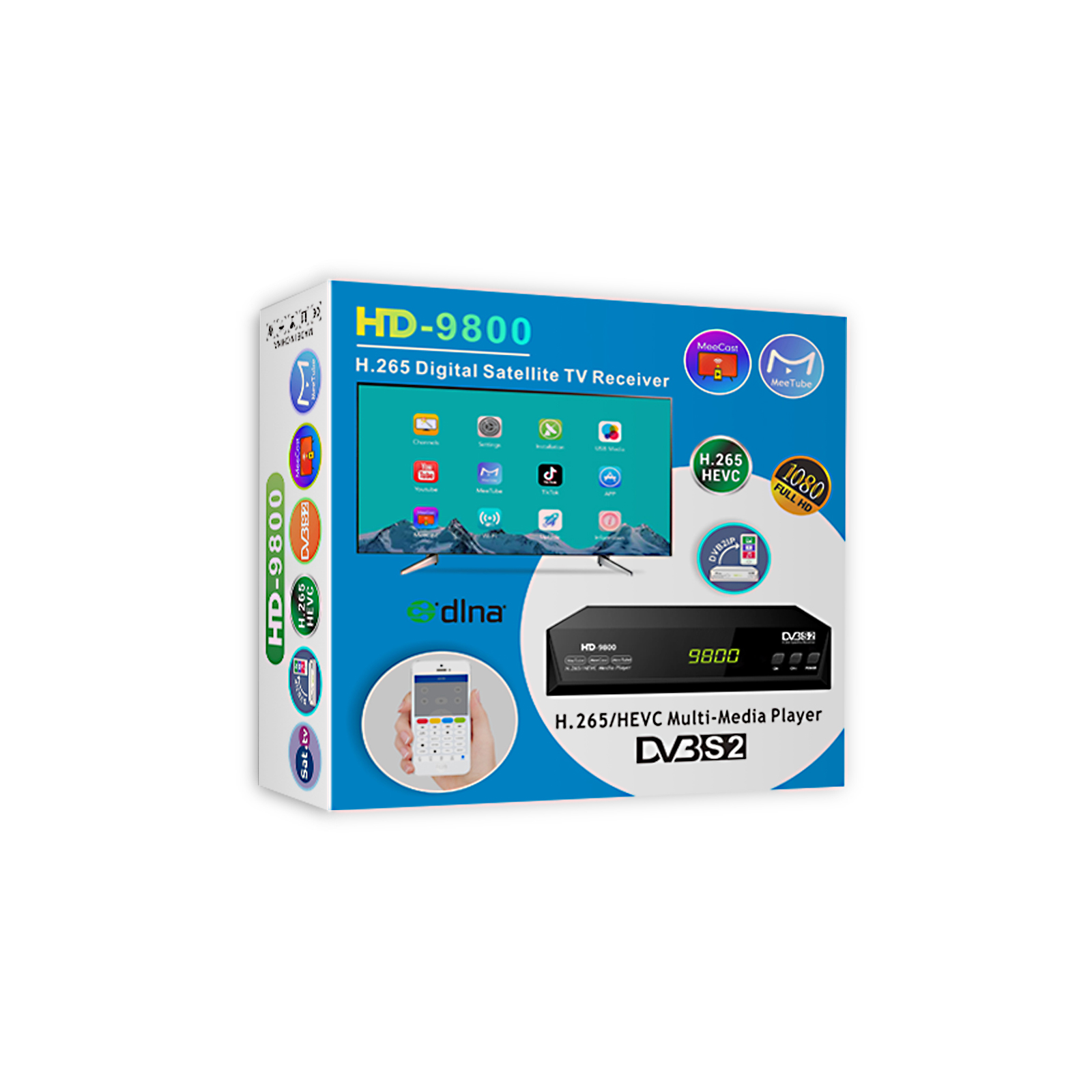 DVB S2 HD9800 Set Top Box, Satellite TV Receiver, Support H.265, USB, Wi-Fi Dongle, EPG, PVR Time Shift, MPEG4, HEVC, DVB-S, S2 TV