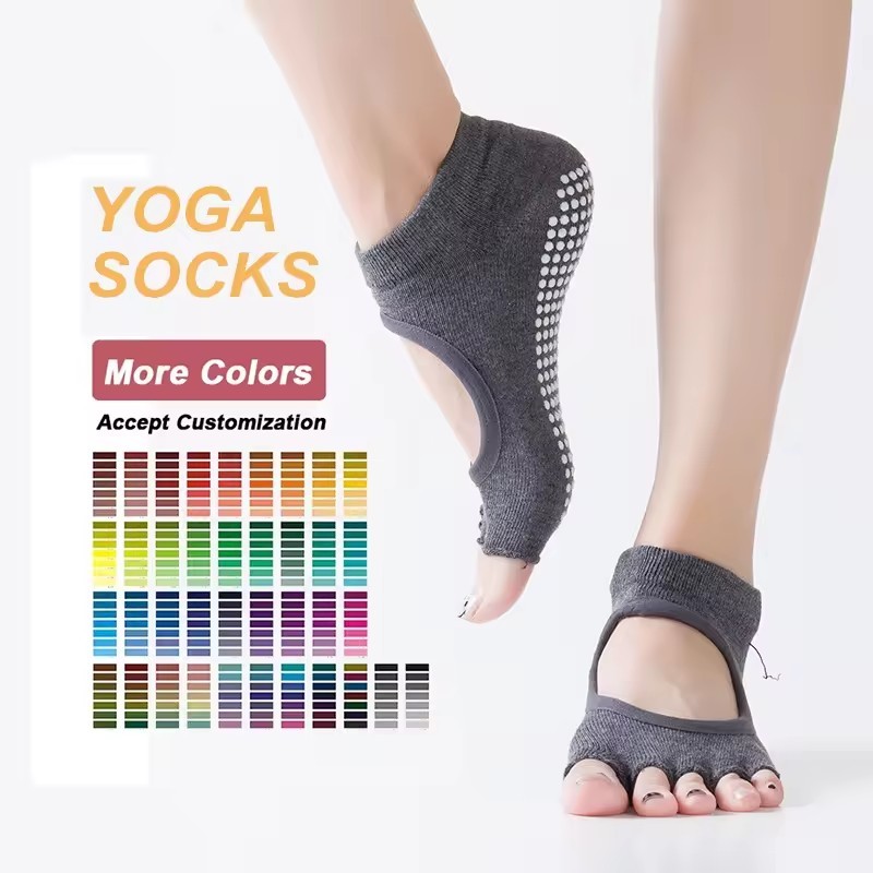 Wholesale Cotton Non-slip women yoga socks custom 5 fingers Non Skid Grip Pilates sports & fitness yoga socks