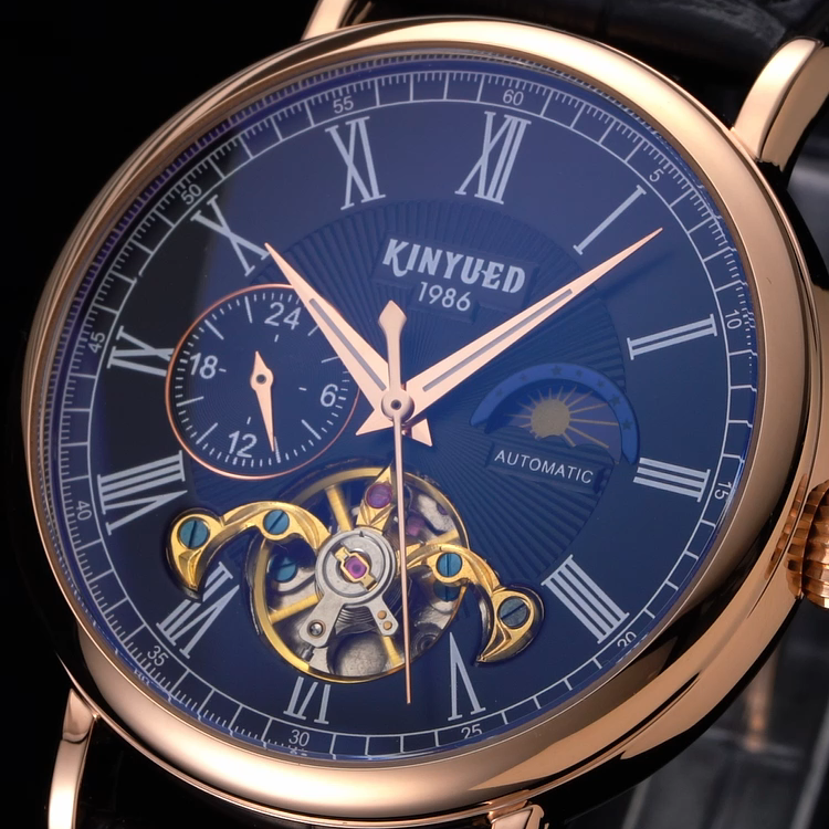 KINYUED 2020 new Popular Product Diamond Genuine Leather Watch Skeleton Tourbillon Wristwatches Automatic Mechanical Watches men