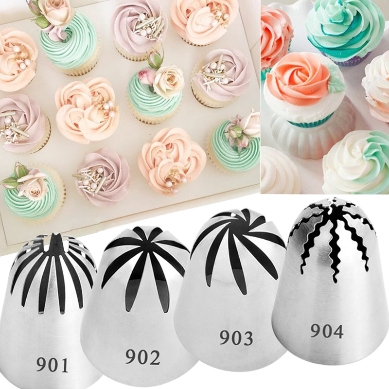 4PCS Stainless Steel Russian Tips Pastry Cream Nozzle Icing Piping Set Decorating Cupcake Cakes Baking Tools Cake Tools