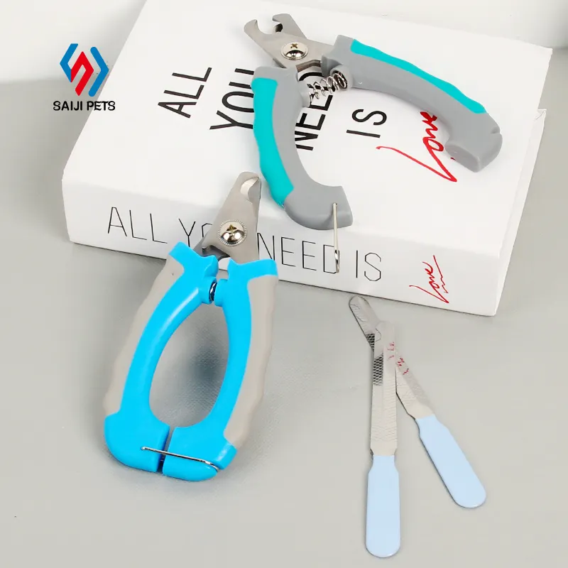 Saiji lock design stainless steel pet grooming scissors cheap small animal paw file large nail clipper for dogs
