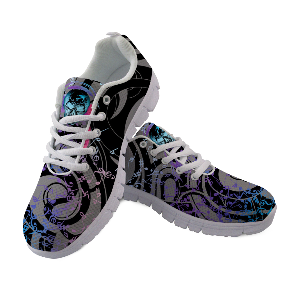 Sublimation Sneakers Skull Headset Note Pattern Polynesian Tattoo Tribal Print Custom Wholesale Sports Running Shoes Men Sneaker
