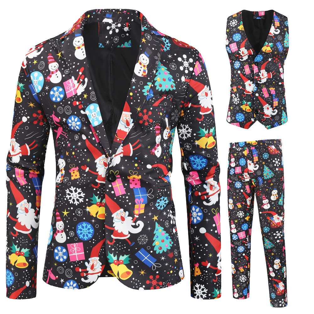 Men's new casual suit three piece set Christmas printed high quality Customization suit set OEM