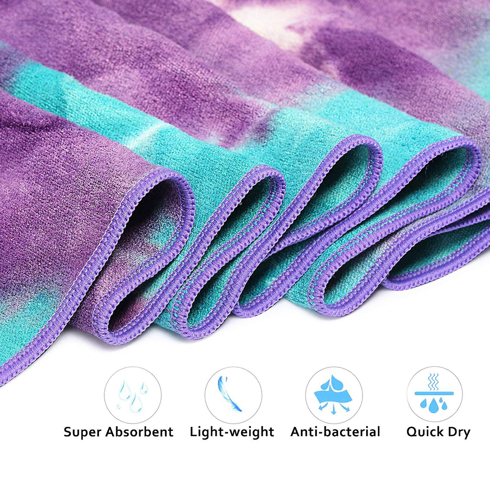 Manufacture ready to ship packable hot yoga microfiber anti slip tie dye yoga towel with mesh bag