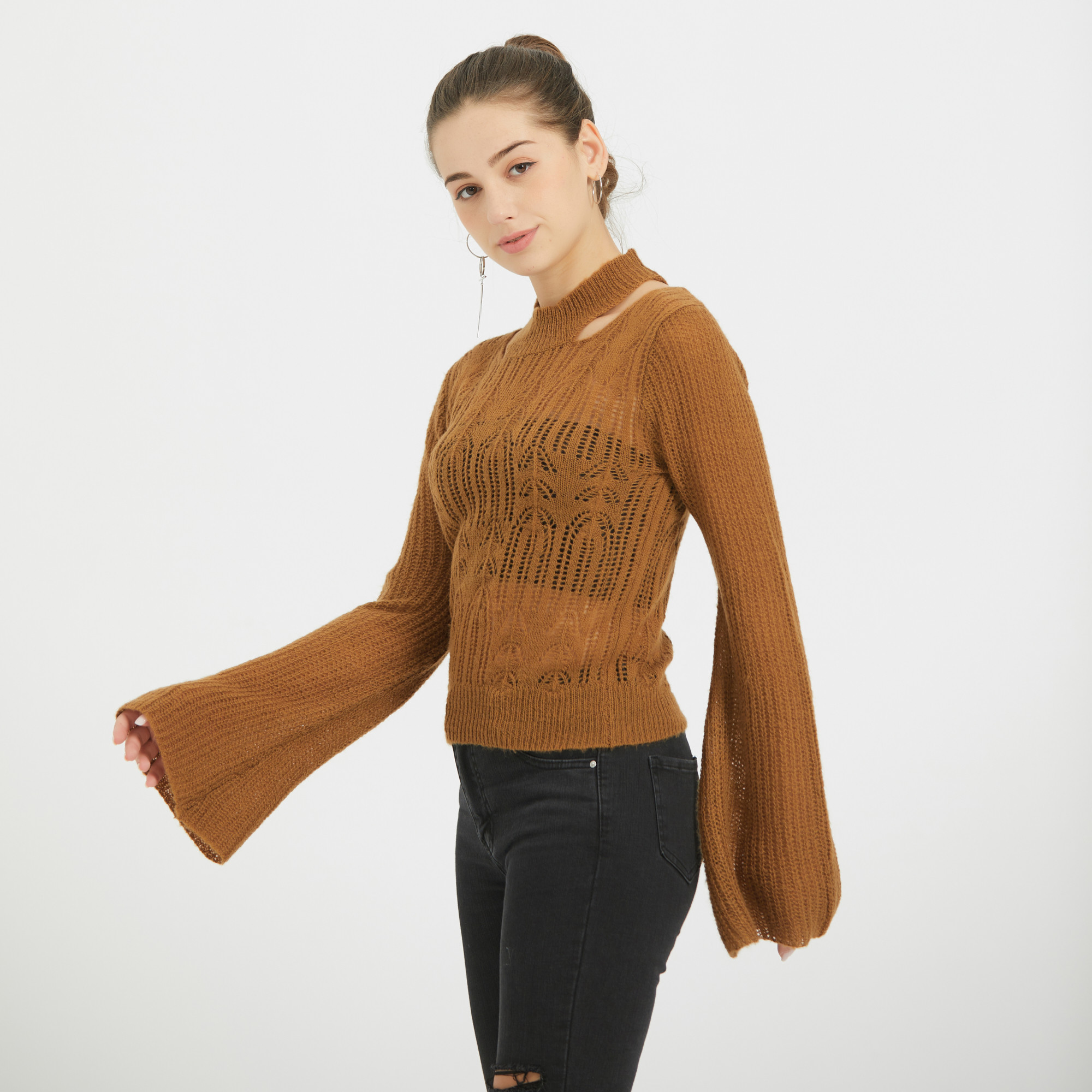 2021 Latest Designs 100%ACRYLIC Women Winter Dark Brown Sweater
