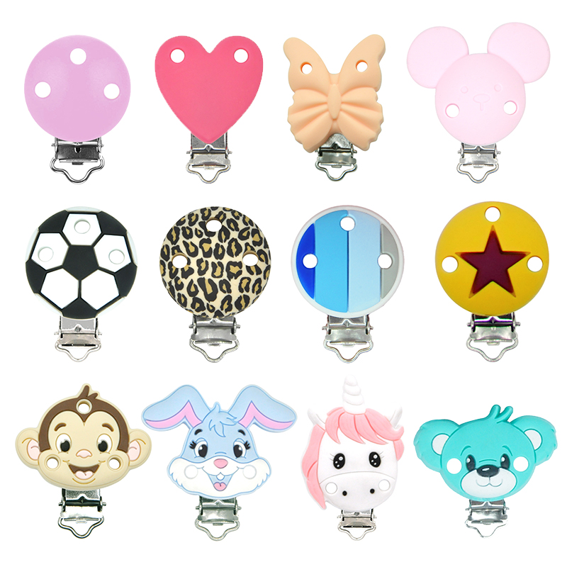 Custom Food Grade Silicone Newborn Silicone Teething Stainless Steel Pacifier Clips