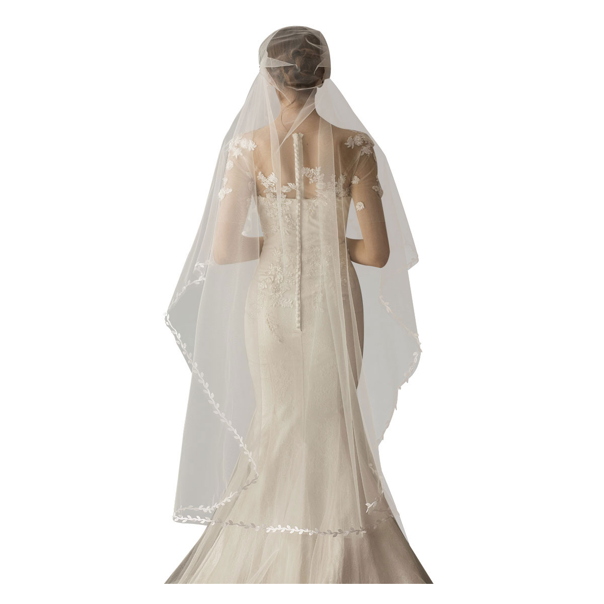 XINMEIJI V637 Delicate Waltz White Wedding Bridal Veil Soft Tulle Willow Leaf Shiny Crystal Beaded Marriage Bride Veil