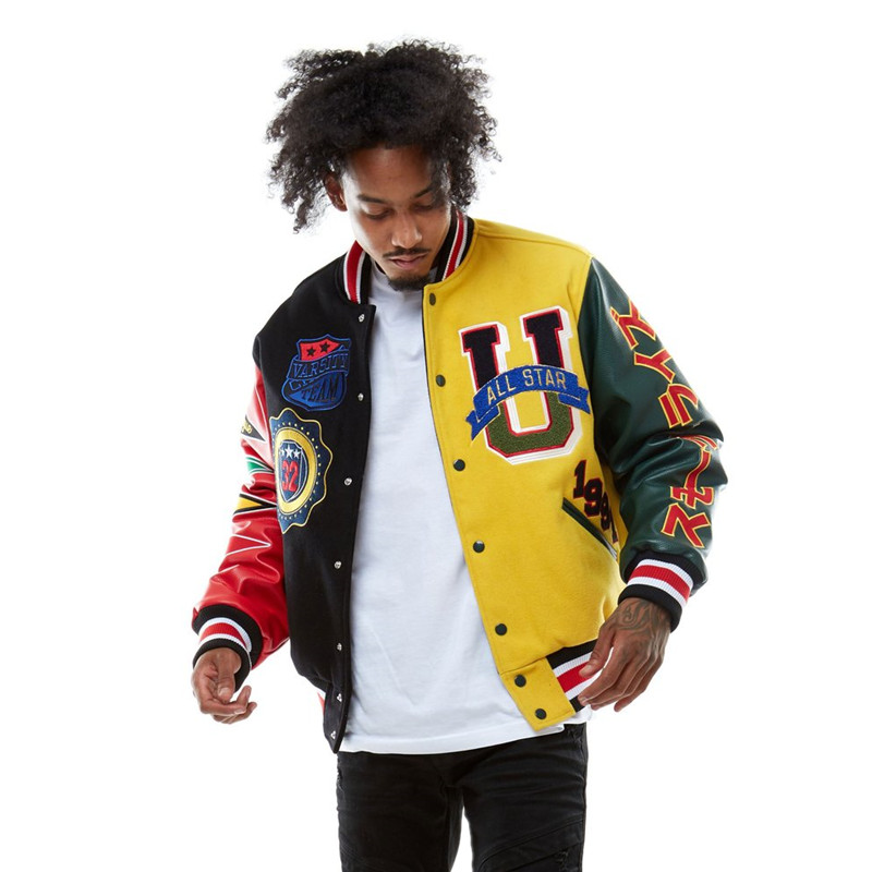 2021 new wool jacket leather sleeve men's baseball uniform jacket custom embroidered logo